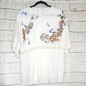 Lost Ink Floral embroidery flutter shirt blouse wimens xxl